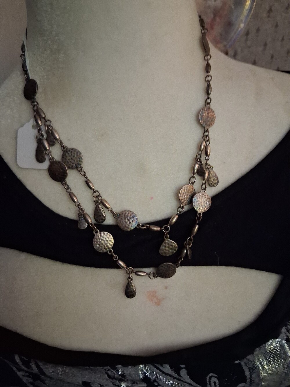 Hammered Disc Multi-Strand Necklace - Bronze Tone Women Jewelry